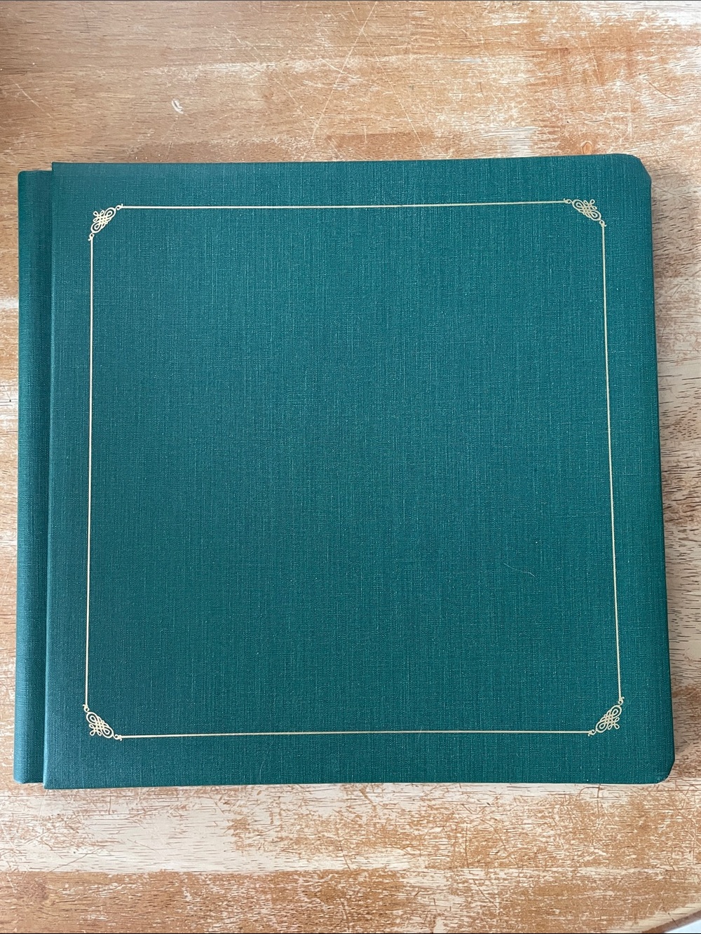 Green Hardcover Photo Album with Gold Border Detail